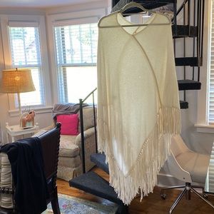 100% cashmere poncho sweater with fringe detail